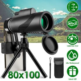 80x100 HD Monocular Telescope for Adults BAK-4 Prism High Power Monocular for Smartphone with FMC Lens Phone Adapter Tripod Case for Bird Watching Hun