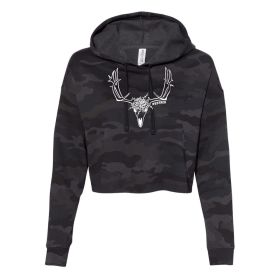 Black Camo Blossom Skull Crop Hoodie (size: M)