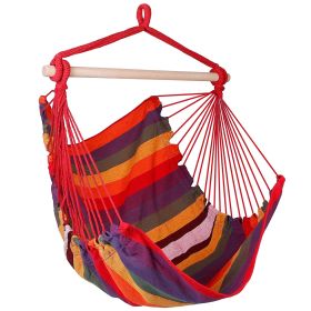 Hammock Hanging Chair Canvas Porch Patio Swing Seat Portable Camping Rope Seat Wooden Stick Hammock Chair with 2 Pillows 265LBS Load-bearing (Option: Red)